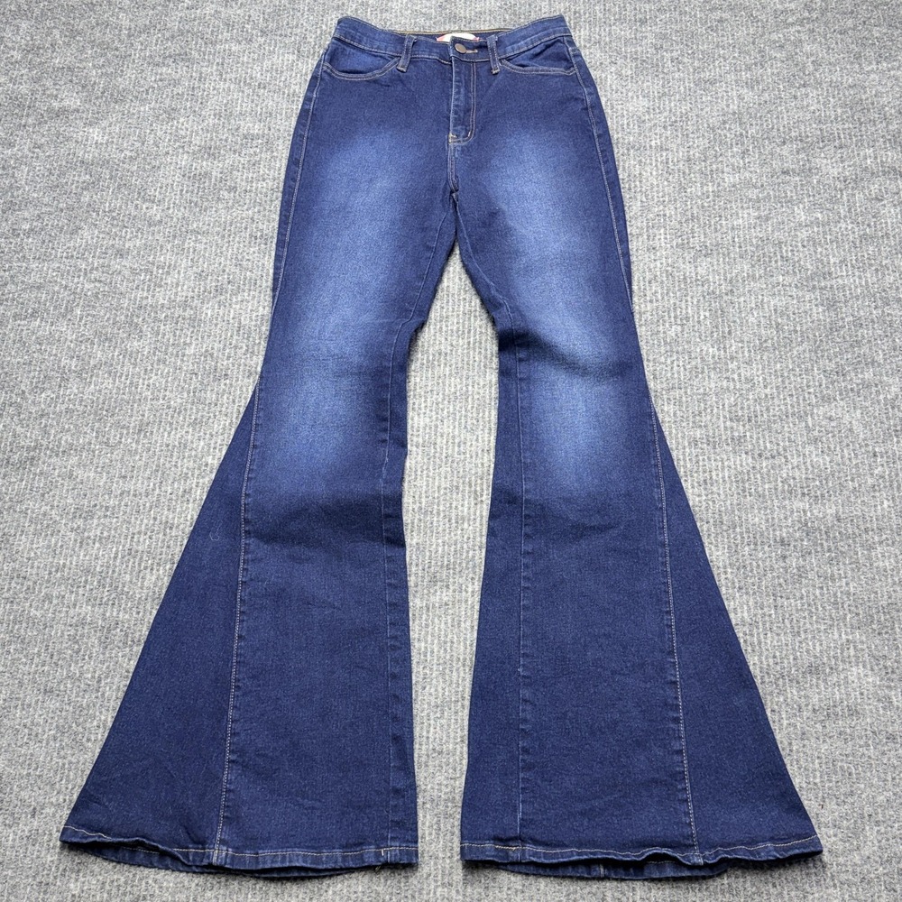 Vibe & Rant Slim Bell Bottom Jeans Womens 7 Blue Medium Wash Stretch Denim